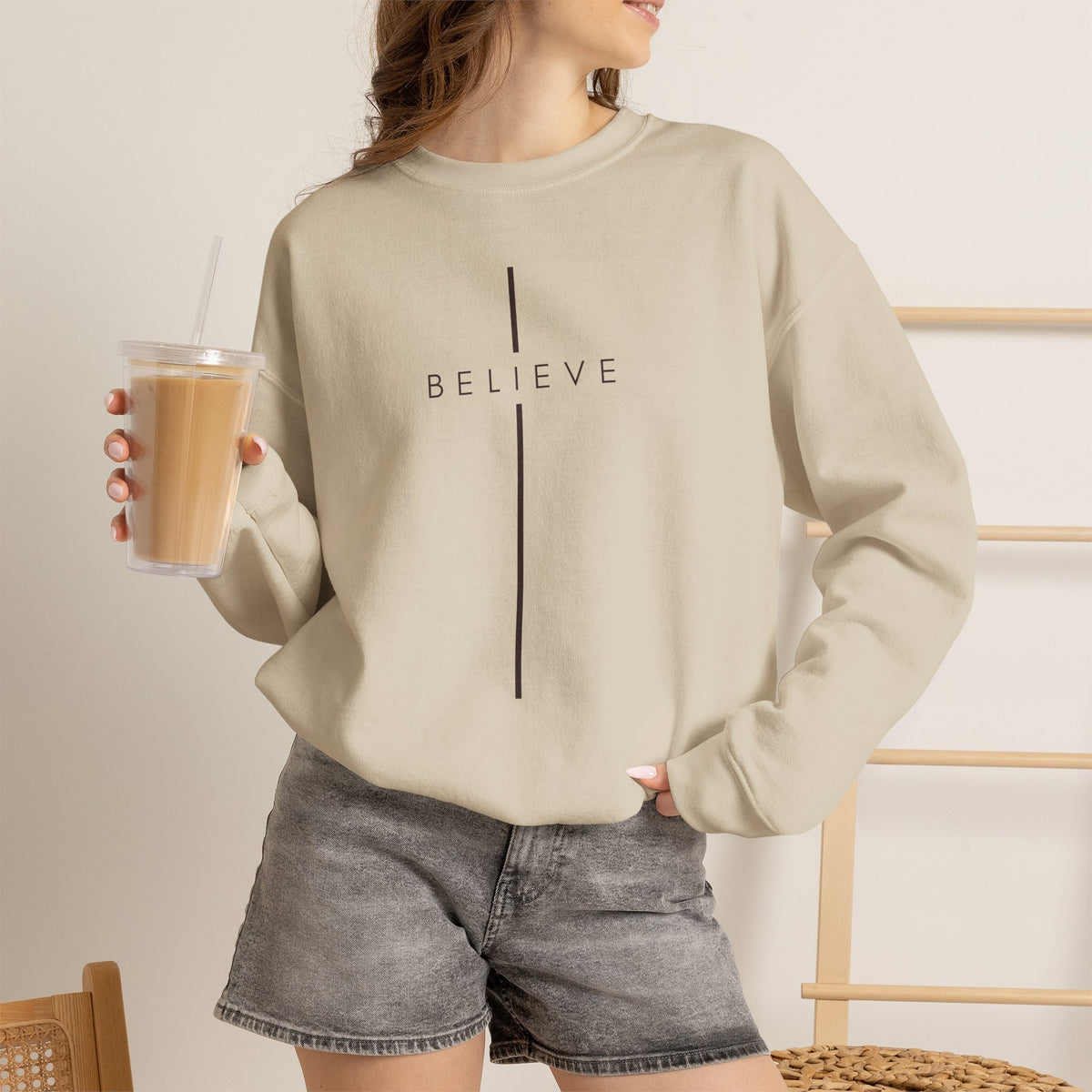Believe Cross Christian Crewneck Sweatshirt | Premium Unisex Faith Pullover