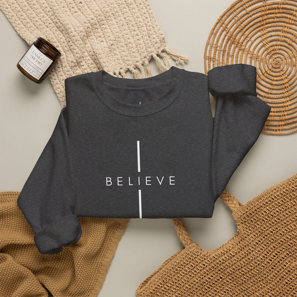 Believe Cross Christian Crewneck Sweatshirt | Premium Unisex Faith Pullover