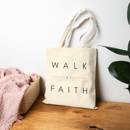Walk By Faith Cotton Canvas Tote — Minimal Inspirational Scripture Tote