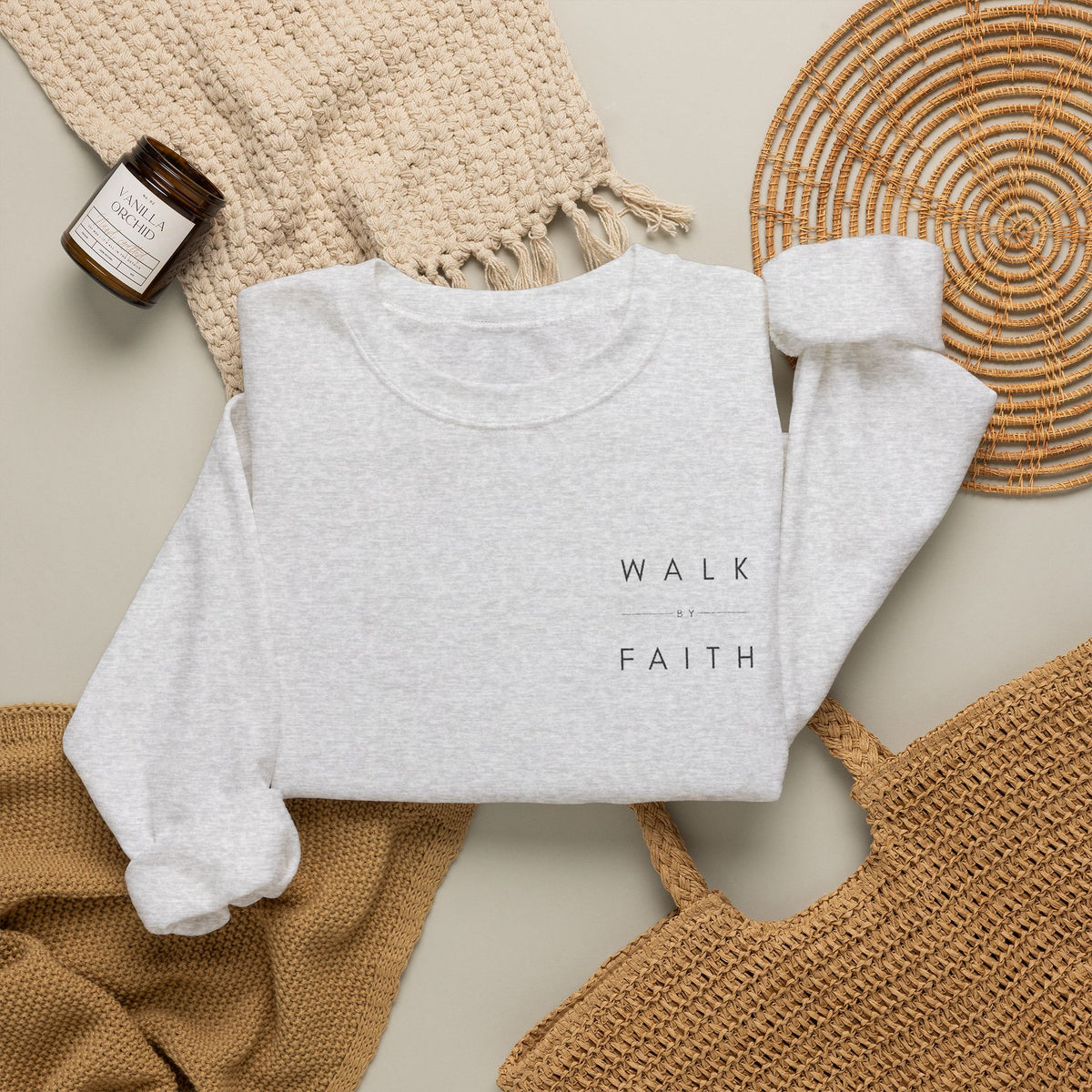Embroidered "Walk By Faith" Crewneck Sweatshirt