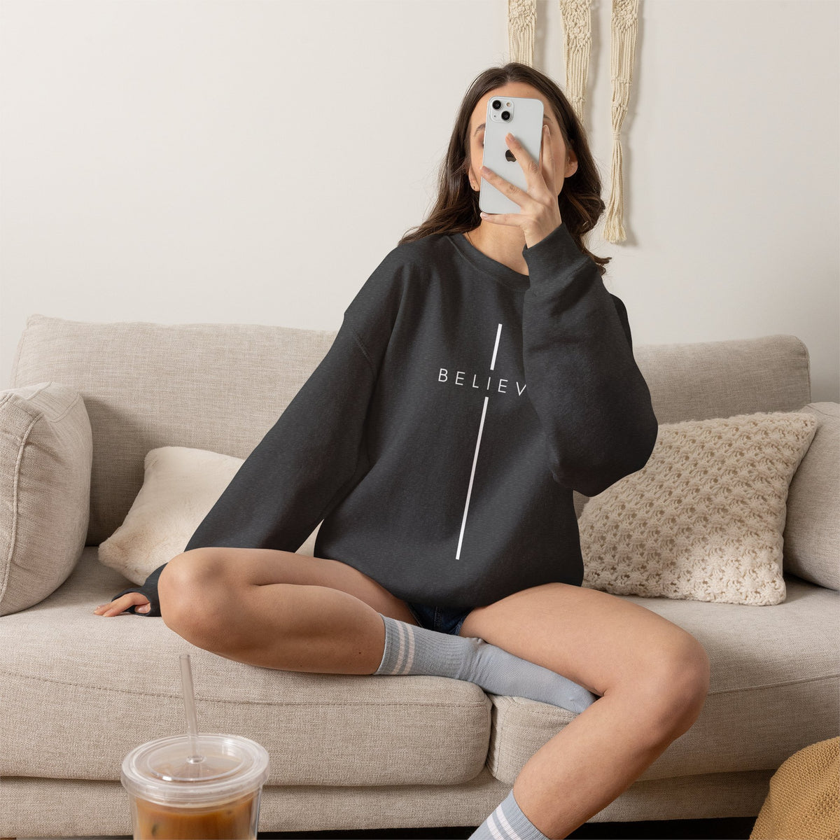 Believe Cross Christian Crewneck Sweatshirt | Premium Unisex Faith Pullover
