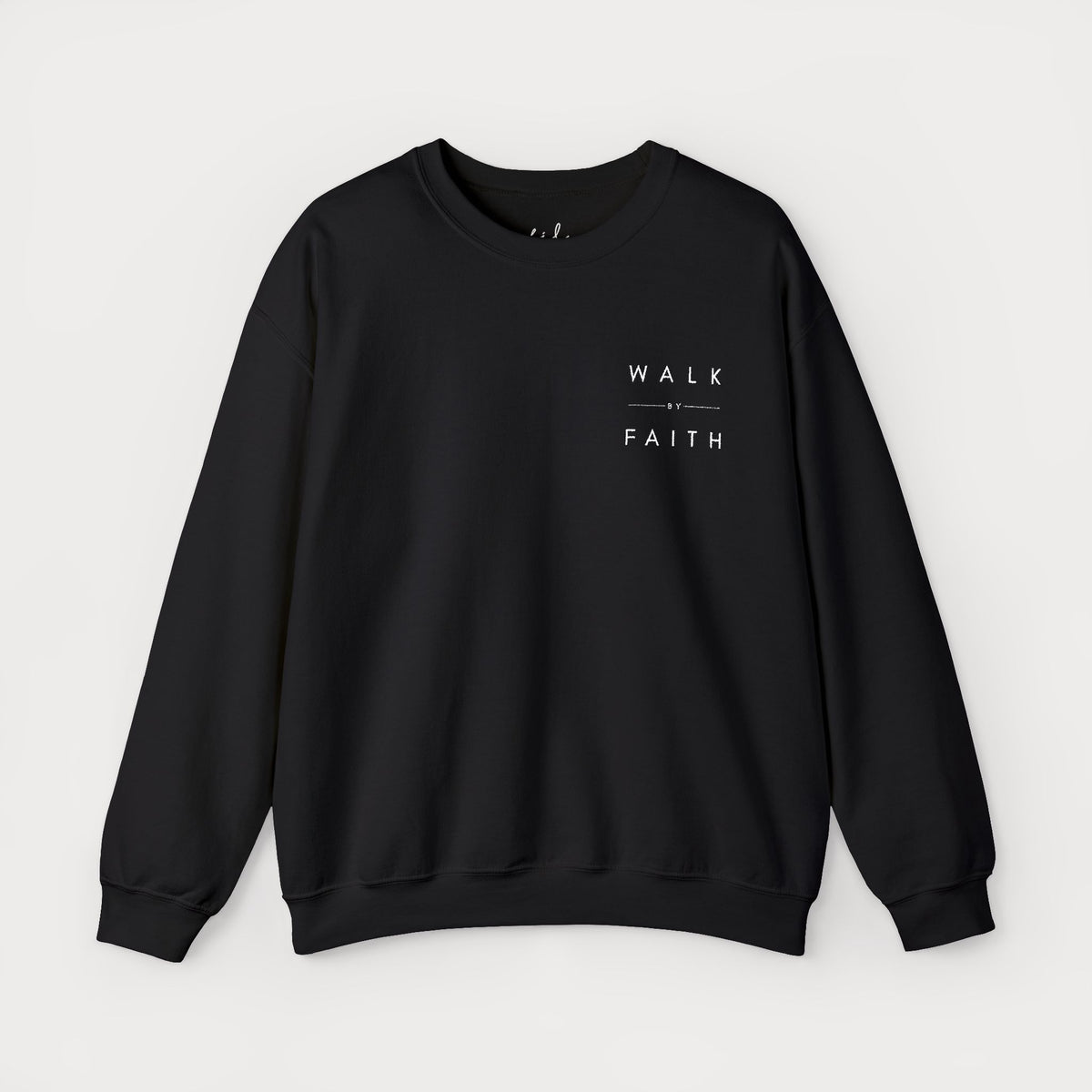 Walk by Faith Embroidered Christian Crewneck Sweatshirt | White Embroidery Premium Unisex Pullover