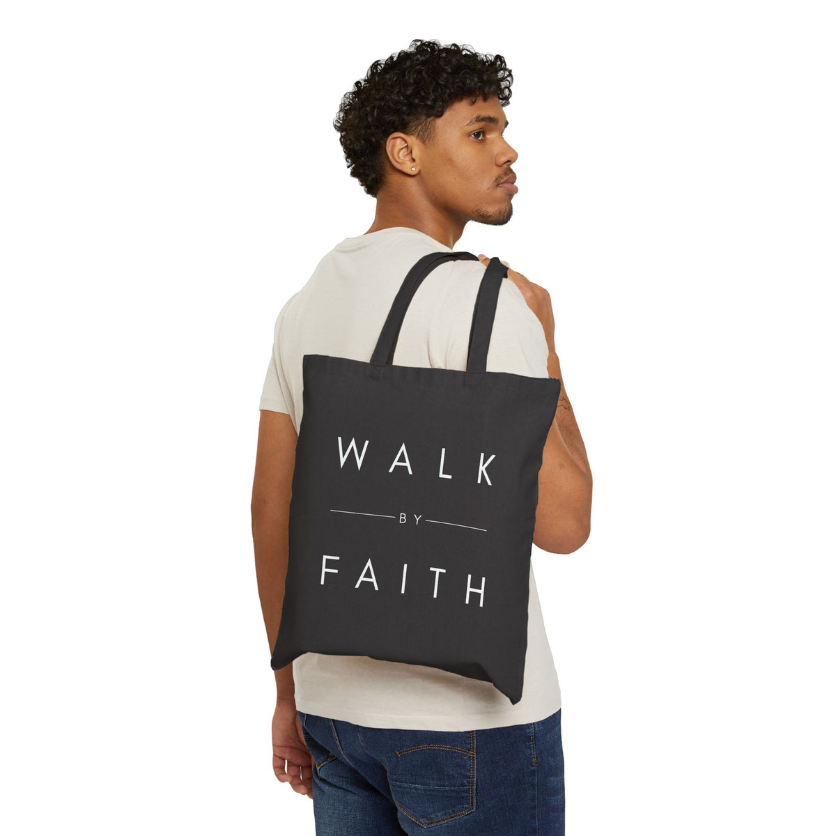 Walk By Faith Cotton Canvas Tote — Minimal Inspirational Scripture Tote