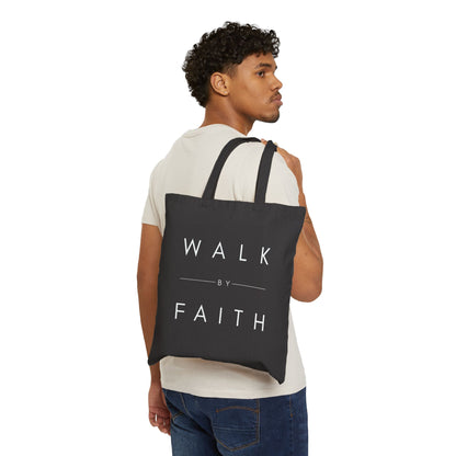 Walk By Faith Cotton Canvas Tote — Minimal Inspirational Scripture Tote