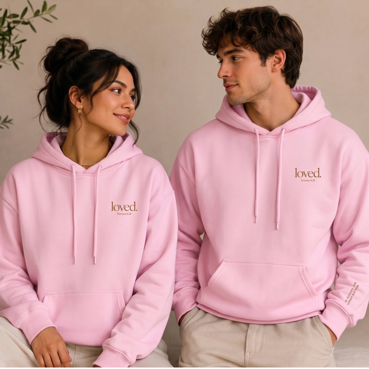 Embroidered Loved Romans 5:8 Christian Hoodie | Minimalist Bible Verse Pullover
