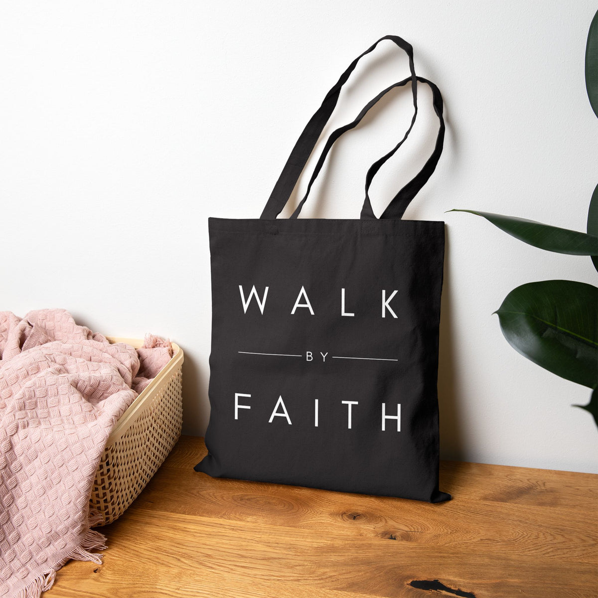 Walk By Faith Cotton Canvas Tote — Minimal Inspirational Scripture Tote