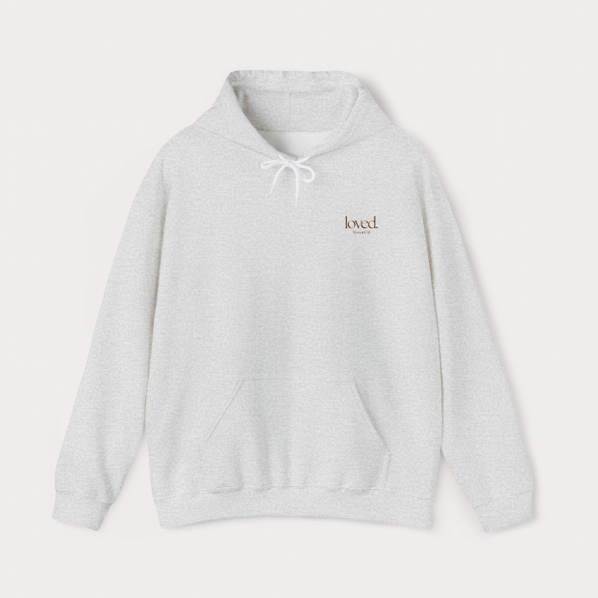 Embroidered Loved Romans 5:8 Christian Hoodie | Minimalist Bible Verse Pullover