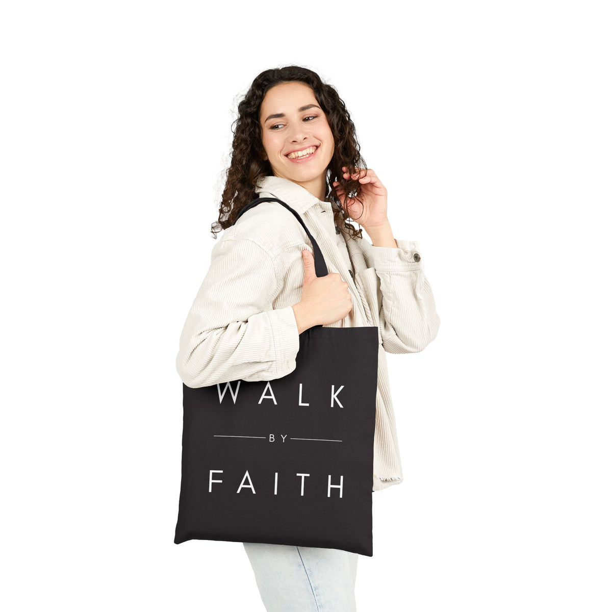 Walk By Faith Cotton Canvas Tote — Minimal Inspirational Scripture Tote