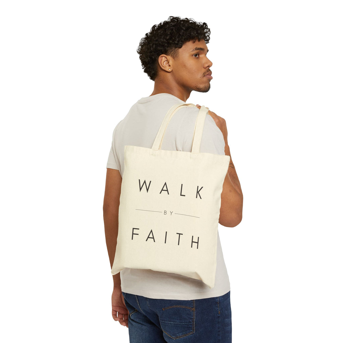 Walk By Faith Cotton Canvas Tote — Minimal Inspirational Scripture Tote