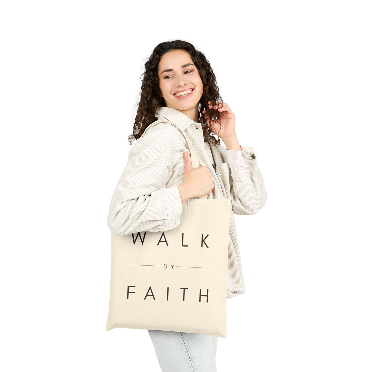 Walk By Faith Cotton Canvas Tote — Minimal Inspirational Scripture Tote