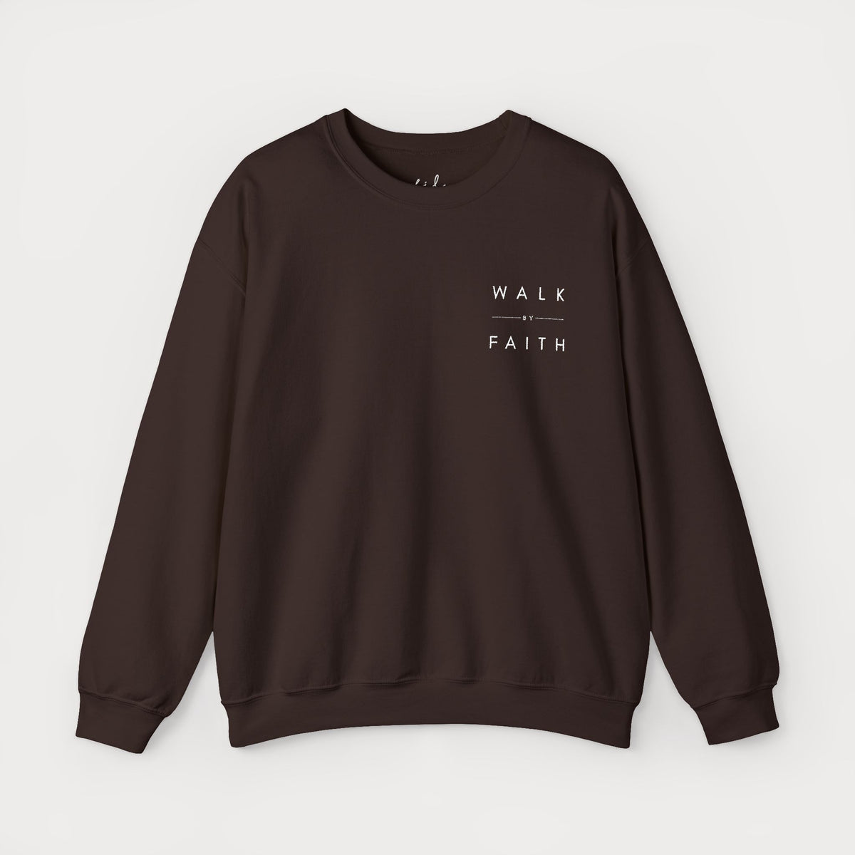 Walk by Faith Embroidered Christian Crewneck Sweatshirt | White Embroidery Premium Unisex Pullover